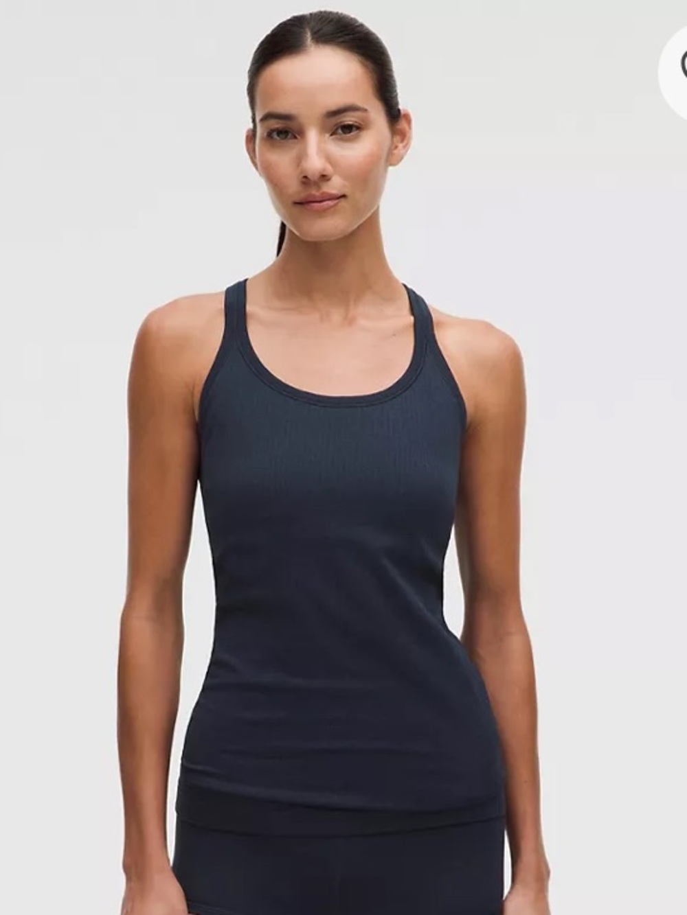 Lululemon ebb to street tank top racer back full length light support navy 10